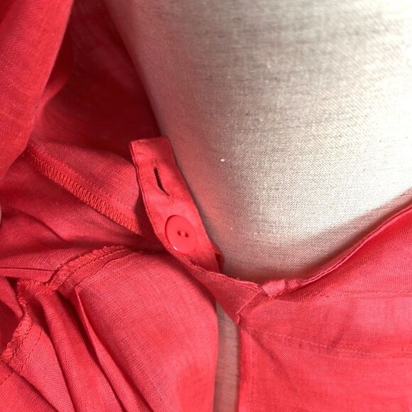 Neiman Marcus Coral Ruffle V-Neck Sleeveless 100% Linen Wrap Dress size S - Picture 9 of 13